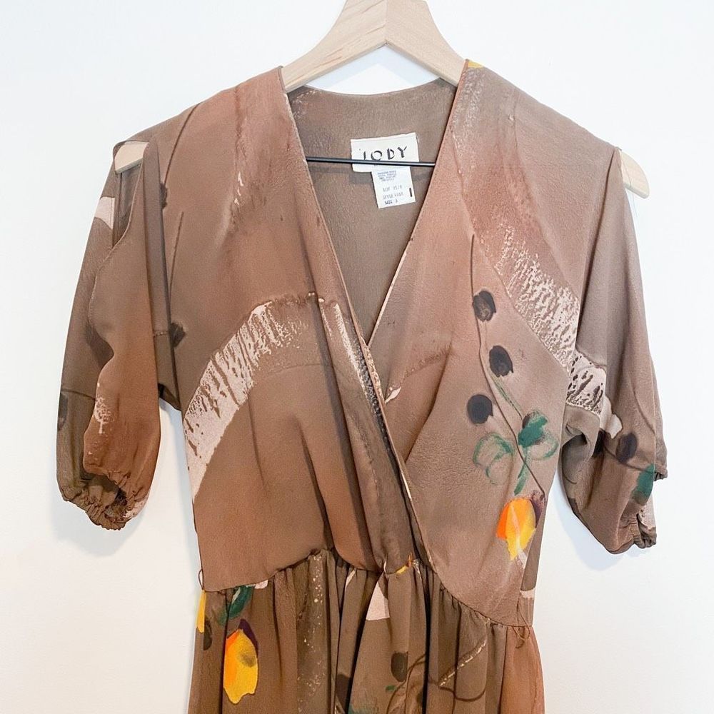 Vintage 70s Jody of California A-Line Floral Boho Hippe Dress Peekaboo Shoulder - Picture 9 of 12